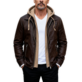 Men's Casual Loose-fitting Faux Two-piece Hooded PU Jacket MTA1173K2X