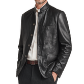 Men's Retro Casual Solid Color PU Stand Collar Leather Jacket MTA1112K3TO