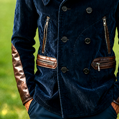 Men's Corduroy Retro Patchwork PU Button Jacket MTA1198K6X