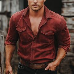 Men's Retro Corduroy Button-Up Shirt MTA1963K0P