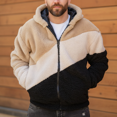Men's Classic Color Block Faux Lambswool Zip-Up Hooded Jacket MTA1106K7U