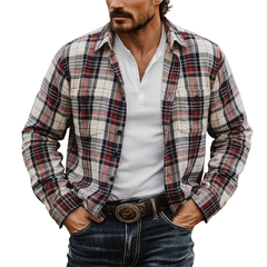 Men's Retro Plaid Pure Cotton Thin Shirt MTA1181K4P