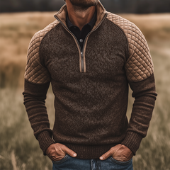 Men's Retro Casual Quilted Patchwork Knitted Zipper Collar Sweater MTA1082K8TO