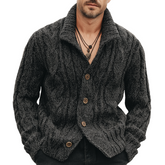 Men's Urban Dark Gray Textured Jacquard Buttoned Knit Cardigan MTA1996K6U