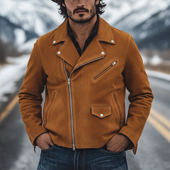 Men's Retro Western Cowboy Style Suede Motorcycle Zipper Jacket MTA1942K7X