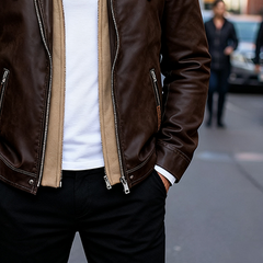 Men's Casual Loose-fitting Faux Two-piece Hooded PU Jacket MTA1173K2X