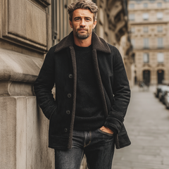 Men's Classic Button-down Suede Fleece-lined Mid-length Coat MTA3157J5U