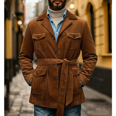 Men's Retro Solid Color Corduroy Multi-Pocket Jacket MTA0642K3X