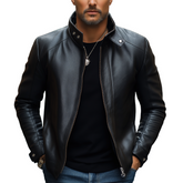 Men's Classic Black Zip-up Slim-fit PU Leather Jacket MTA0698K6U