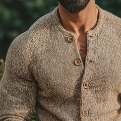 Men's Vintage Casual Knit Collarless Button-Down Shirt Cardigan MTA2430J3TO