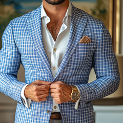 【24-hour shipping out】Men's Fashion Spring Summer Checked Notch Lapel Two Buttons Blazer 49679215Z