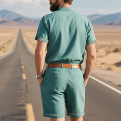 Men's Summer Fashion Casual Retro Western Style Tencel Denim Embroidery Jumpsuit (Without Belt) MTA1721D4K