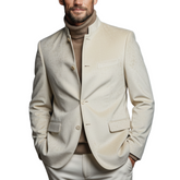 Men's Classic Retro Stand-up Collar Faux Velvet Single-breasted Jacket MTA1039K6K