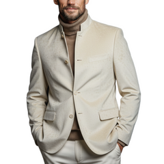 Men's Classic Retro Stand-up Collar Faux Velvet Single-breasted Jacket MTA1039K6K