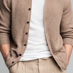 Men's Solid Color Ribbed Crew Neck Knit Cardigan MTA1722K4X