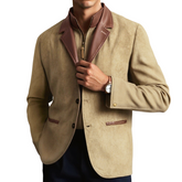 Men's Vintage Casual Faux Leather & Suede Double Collar Western Style Jacket MTA3036I7TO