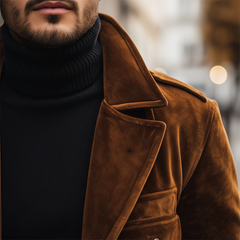 Men's Winter Retro Glossy Velvet Lapel Mid-Length Coat MTA0357K2P