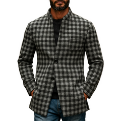 Men's Retro Plaid Blend Wool Stand Collar Mid-Length Coat MTA2419K4X