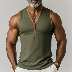 【24-hour shipping out】Men's Summer Fashion Sports Fabric V-Neck Zipper Tank Top MTA2382D0P