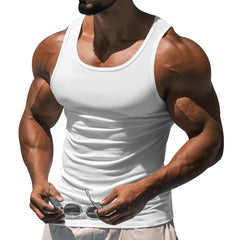 Men's Casual Sports Solid Color Crew Neck Cotton Blend Tank Top 10041262Y
