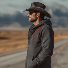 Men's Classic Retro Western Style Embroidered Air-layer Fabric Hooded Zip-up Jacket MTA0429L5K