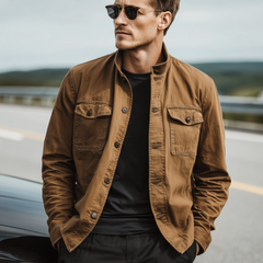 Men's Classic Casual Western Style Stand Collar Washed Twill Cotton Jacket MTA2904K2K