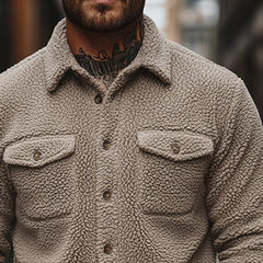 Men's Solid Color Fleece Collar Button-down Shirt Jacket MTA0165K6X