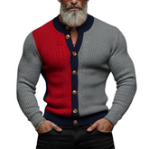 Men's Casual And Stylish Color-blocked Knitted Slim-fit Cardigan Sweater MTA1569K2K