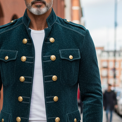 Men's Corduroy Solid Color Stand Collar Button-Trimmed Slim Fit Jacket MTA0847K4X