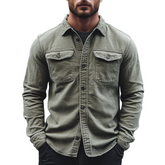 Men's Retro Washed Cotton Collared Long-Sleeve Shirt MTA0133L5X