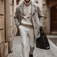 Men's Blended Fabric Lapel Mid-length Coat MTA2628K1X