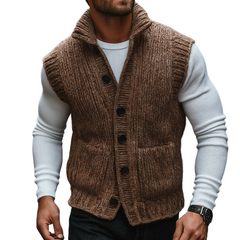 Men's Retro Casual Knitted Stand Collar Button Vest MTA0496K7TO