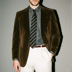 Men's Vintage Brown Velvet Two-Button Double-Vent Blazer MTA1012K6U