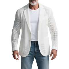 Men's Solid Knit Notch Lapel Two Buttons Casual Blazer MTA2451G5Z