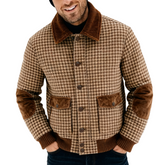Men's Retro Casual Houndstooth Patchwork Lapel Button Jacket