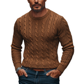 Men's Solid Color Crew Neck Knit Cable Knit Textured Pullover Sweater MTA0137K2X