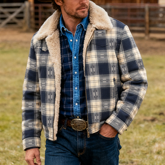 Men's Winter Retro Plaid Fleece Lined Zip-Up Jacket MTA1095K5P