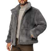 Men's Retro Western Cowboy Style Solid Color Fleece Collar Jacket MTA1591K3X