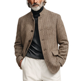 Men's Classic Casual Stand-up Collar Faux Herringbone Wool Jacket MTA0577K7K