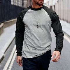 Men's Retro Casual Colorblock Round Neck Long Sleeve T-Shirt 94462898TO
