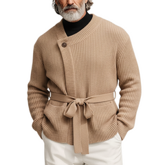 Men's Classic Retro Diagonal Placket Belted Knit Cardigan MTA0729K0K