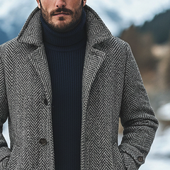 Men's Herringbone Blend Lapel Mid-length Coat MTA0605K1X