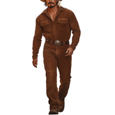 Men's Retro Minimalist Corduroy Long-Sleeved Jumpsuit (Belt Not Included) MTA0183K3P