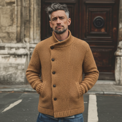 Men's Classic Stand-up Collar Slanted Placket Button-down Cardigan MTA0450L0K