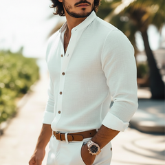 Men's Business Solid Color Textured Stand Collar Long Sleeve Shirt MTA2597J5U