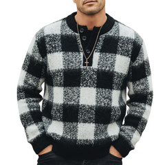 Men's Urban Three-Button Henley Collar Checkered Knit Sweater MTA1496K7U