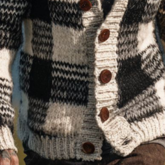 Men's Casual Plaid Jacquard Collared Knit Cardigan MTA1967K2X