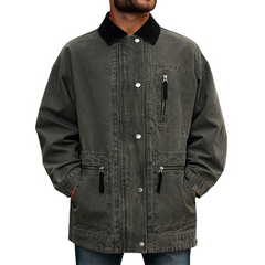 Men's Retro Washed Collar Patchwork Button Mid-Length Coat MTA2127K8X