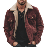 Men's Dark Red Corduroy Warm Lambswool Lined Button Jacket MTA1395K2U
