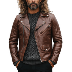 Men's Retro Zipper Lapel Motorcycle Jacket MTA0435L9X